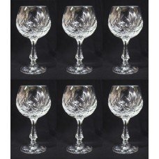 Set of 6 Vintage Cut Glass Crystal Wine Glasses