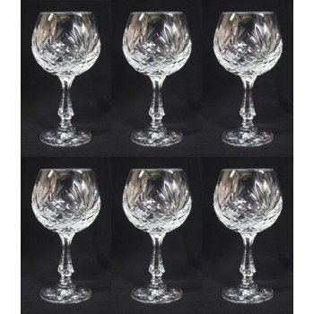Set of 6 Vintage Cut Glass Crystal Wine Glasses