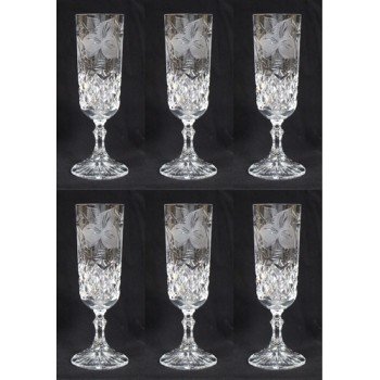 Set of 6 English Cut Glass Grapevine Champagne Flutes