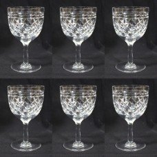 Set of 6 English Small Cut Glass Wine Glasses c.1950