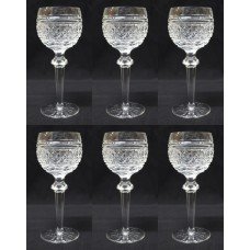 Set of 6 Cut Glass Waterford Castletown  Knopped Stem Wine Glasses