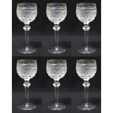 Set of 6 Cut Glass Waterford Castletown  Knopped Stem Wine Glasses