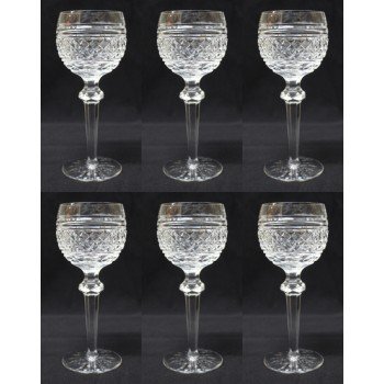 Set of 6 Cut Glass Waterford Castletown  Knopped Stem Wine Glasses