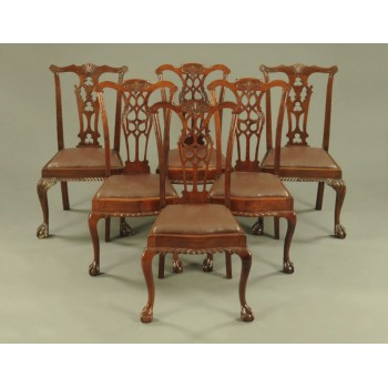 Set of 6 Mahogany Ball & Claw Leather Seated Dining Chairs