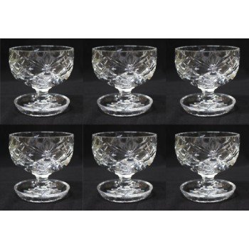 Set of 6 Vintage Cut Glass Crystal Sundae Dishes