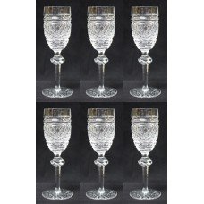 Set of 6 Heavily Cut Waterford Knopped Stem Port Glasses