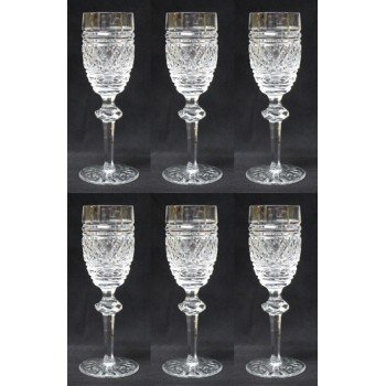 Set of 6 Heavily Cut Waterford Knopped Stem Port Glasses