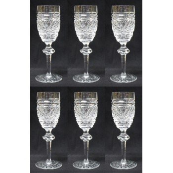 Set of 6 Heavily Cut Waterford Knopped Stem Port Glasses