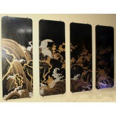 Set of 4 19th c. Oriental Chinoiserie Decorative Lacquered Panels