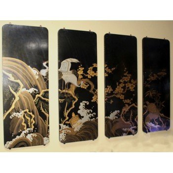 Set of 4 19th c. Oriental Chinoiserie Decorative Lacquered Panels