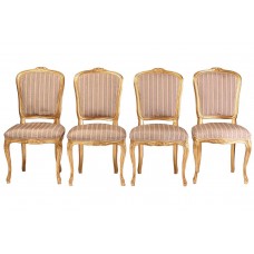 Set of Four Louis XV Style Carved Gilt Salon Chairs