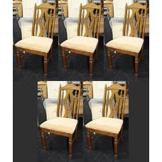 Set of 5 Carved Wood Dining Chairs with Upholstered Seats