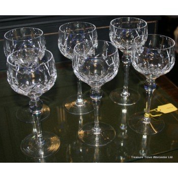 Set of 6 Cut Glass Crystal Stourbridge Hock Glasses