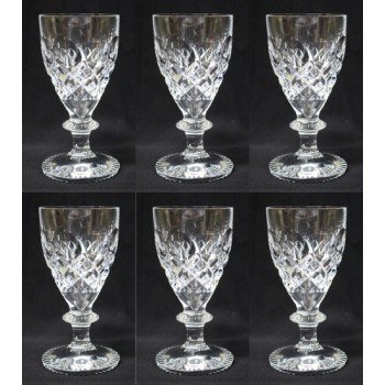 Set of 6 Heavy Cut Glass English Wine Glasses
