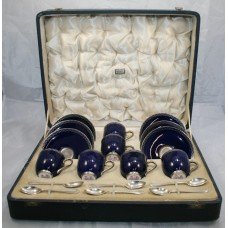 Set of Royal Worcester Harrods Coffee Cups & Saucers with Silver Spoons