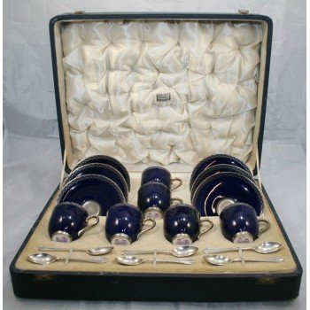 Set of Royal Worcester Harrods Coffee Cups & Saucers with Silver Spoons