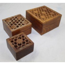 Set of Three Carved Wood Late 20th c. Boxes