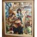 Impressionistic Market Scene Painting Signed Set in Carved Wooden Frame