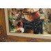 Impressionistic Market Scene Painting Signed Set in Carved Wooden Frame