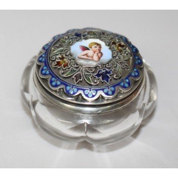 Silver, Enamel & Crystal Pill Box Georg Adam Scheid Vienna c.1900