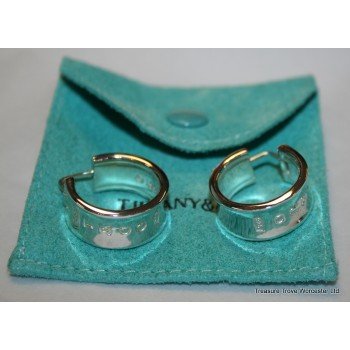 Fine Pair of Sterling Silver Tiffany & Co 1837 Wide Hoop Earrings