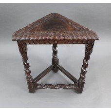 Small Carved Oak Antique Corner Table