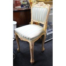 Small Carved Wood Washed Gilt Gold Upholstered Occasional Salon Chair