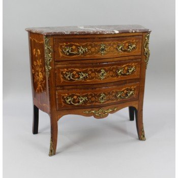 Small French Marble Topped Inlaid Chest of Drawers c.1880