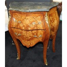 Small French Louis XV Style Marble Topped Inlaid Commode Chest of Drawers