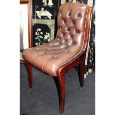 Small Mahogany Buttoned Leather Occasional Hall Chair