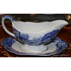 Spode Blue & White Italian Gravy Boat on Stand