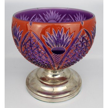 Fine Amethyst Sunburst Orange Overlay Crystal Silver Footed Centrepiece