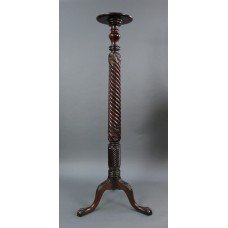 Tall English Carved Mahogany Victorian Twisted Stem Torchère