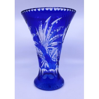Tall Mid 20th c. Stourbridge Blue Overlay Crystal Flower Vase