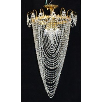 Tall Vintage Crystal & Gold Plated Twist Form Chandelier