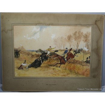 "The Last Fence" Victorian Horse Racing Watercolour by W.H.Temple