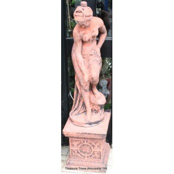 Terracotta Finish Composite Stone Garden Statue on Pedestal