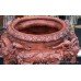 Pair of Heavy Terracotta Style Rams Head Garden Urns on Base