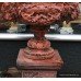 Pair of Heavy Terracotta Style Rams Head Garden Urns on Base