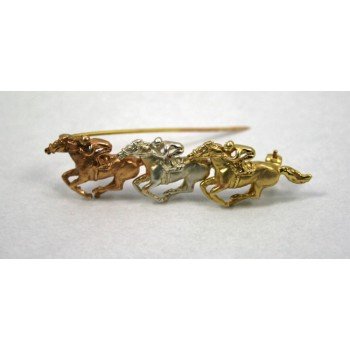 Three Colour Gold Ascot Horse Racing Brooch