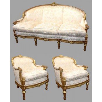 Ornate Upholstered French Empire Style Three Piece Suite