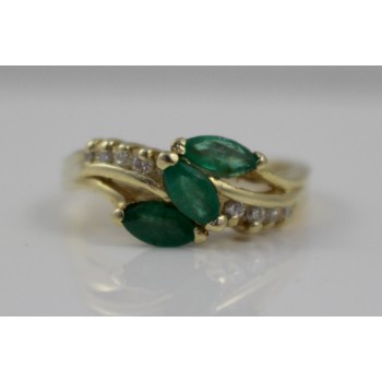 Three Stone Emerald & Diamond 14ct Ring