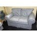 Two Seater Sage Green Leather Sofa & Pouffe Ottoman