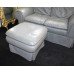 Two Seater Sage Green Leather Sofa & Pouffe Ottoman