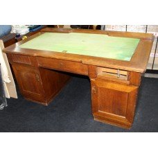 Very Heavy Early 20th c. Large Oak Desk with Roll Top