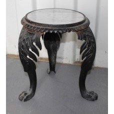 Very Heavy Small Vintage Cast Iron Table with Marble Top