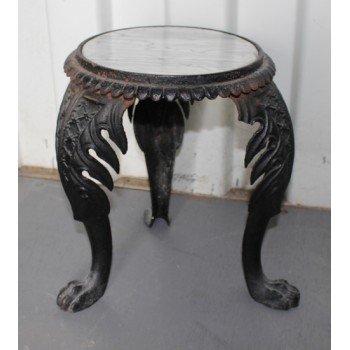 Very Heavy Small Vintage Cast Iron Table with Marble Top