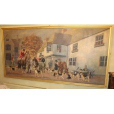 Very Large Country Horse Hunting Painting Framed Oil on Board