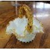 Victorian Amber & Milk Glass Scalloped Handled Basket