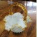 Victorian Amber & Milk Glass Scalloped Handled Basket